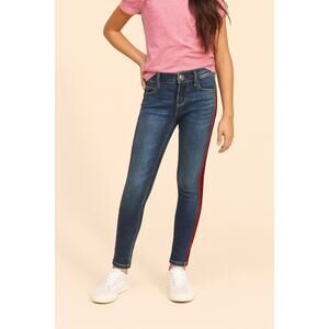 Abercrombie Kids Jean Leggings Blue Denim Red Velvet Side Stripe Girls Sz 10/12